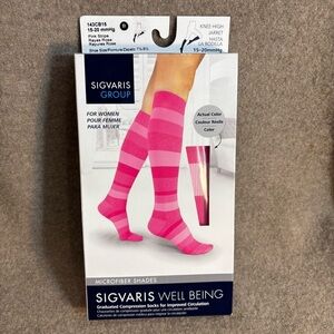 SIGVARIS WELL BEING Sz 7.5-9.5 Pink Stripe Compression Socks 15-20 mm hg NEW